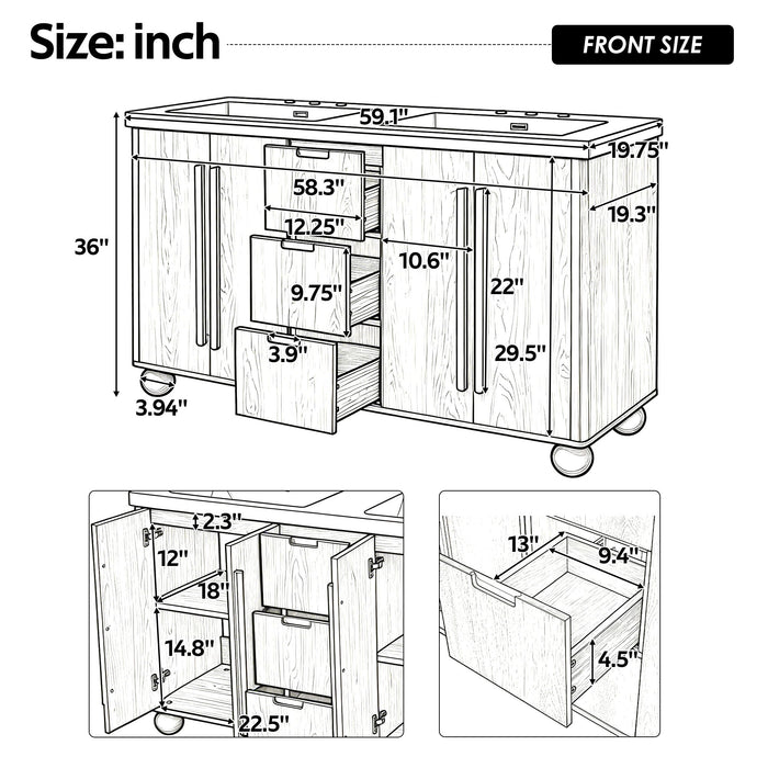 Double Sink Bathroom Vanity With Sinks, Soft Close Doors & 3 Drawers - Wood Noble House