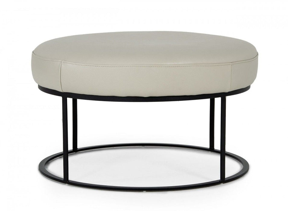 Faux Leather And Black Ottoman - Light Gray