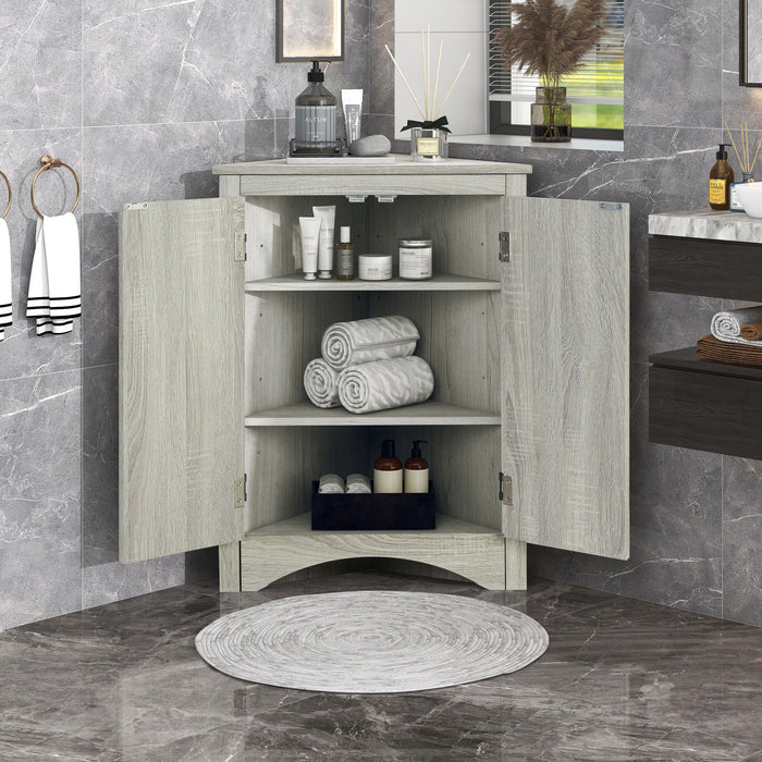 Triangle Bathroom Storage Cabinet With Adjustable Shelves, Freestanding Floor Cabinet - Oak Hearth and Haven