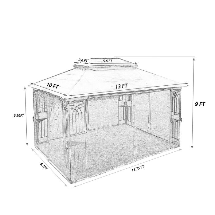 13 0 Outdoor Patio Gazebo Canopy Tent With Ventilated Double Roof And Mosquito Net (Detachable Mesh Screen On All Sides) Suitable For Lawn Garden Backyard And Deck Top - Brown Home Essentials