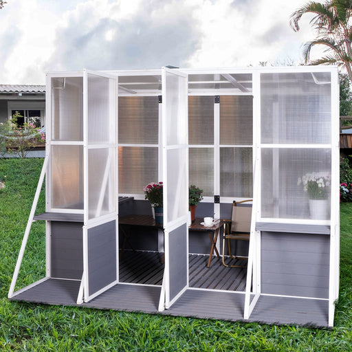 Greenhouse, Wooden Lean To Greenhouses For Outdoors, Heavy Duty Walk In Green House For Outside Winter, Large Hot House For Sunroom Storage Shed, Garden, Backyard - White / Gray Daily Nest