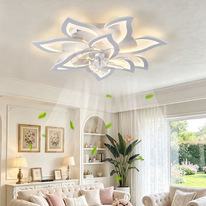 32" Flower Ceiling Fan With LED Dimmable Light, Low Profile Flush Mount Fan With Remote Control, 6 Speeds Daily Nest