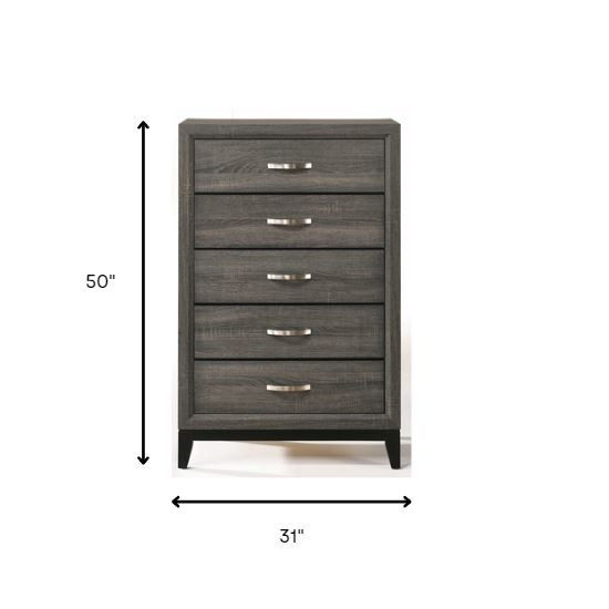 Wood Five Drawer Chest - Gray