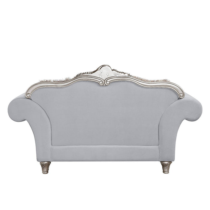 Pelumi - Loveseat With 5 Pillows - Light Gray Linen & Platinum ACME