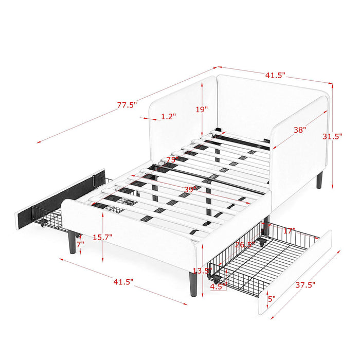 Upholstered Platform Bed Frame With 2 Storage Drawers And Adjustable Sofa Bed Home Essentials