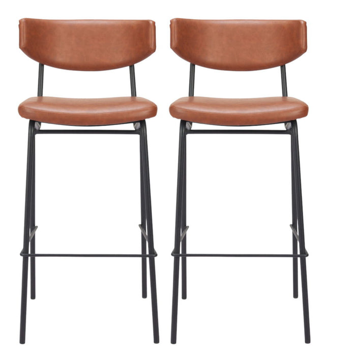 26" Faux Leather And Steel Counter Height Bar Chairs (Set of 2) - Brown And Black