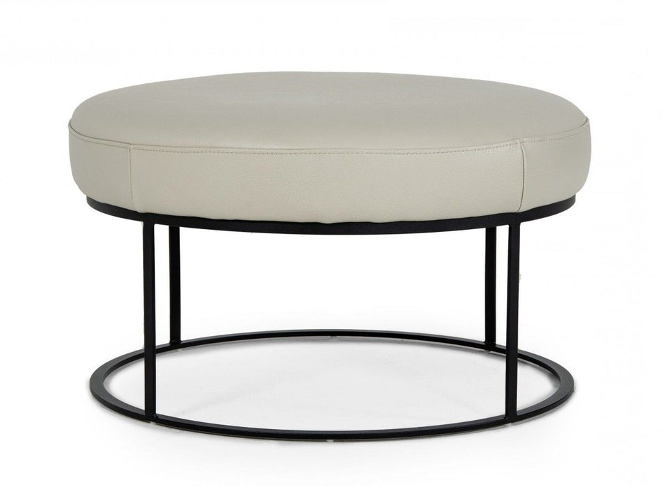 Faux Leather And Black Ottoman - Light Gray