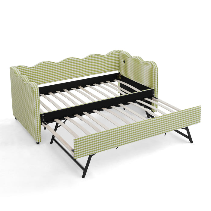 Gingham Daybed With USB Charging Port, Wave-Shaped Design Home Essentials