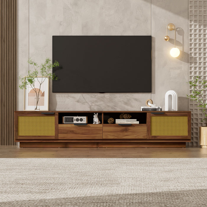 TV Stand With 2 Drawers And Open Shelving - Walnut Hearth and Haven