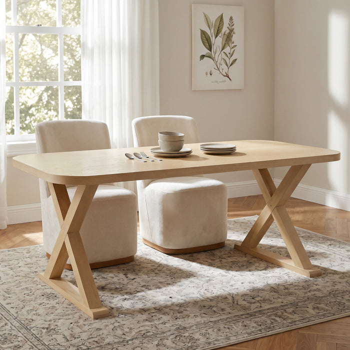 Dining Table With X-Shaped Legs, Rectangular Indoor - Natural Noble House