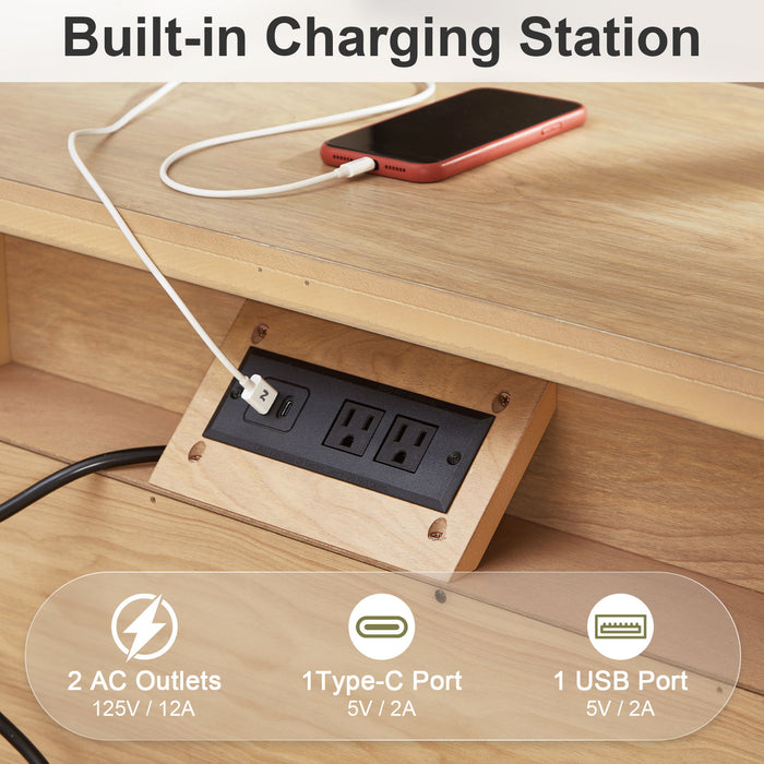 Nightstand With Charging Station, Bedside Table, 3 Drawers, USB And Type - C Ports Home Essentials