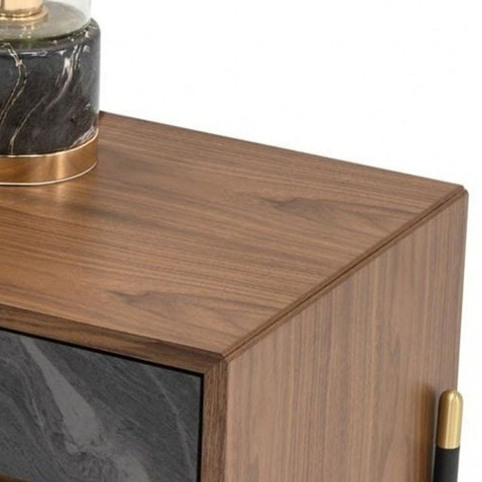Mid Century Faux Marble Two Drawer Nightstand - Walnut And Gray