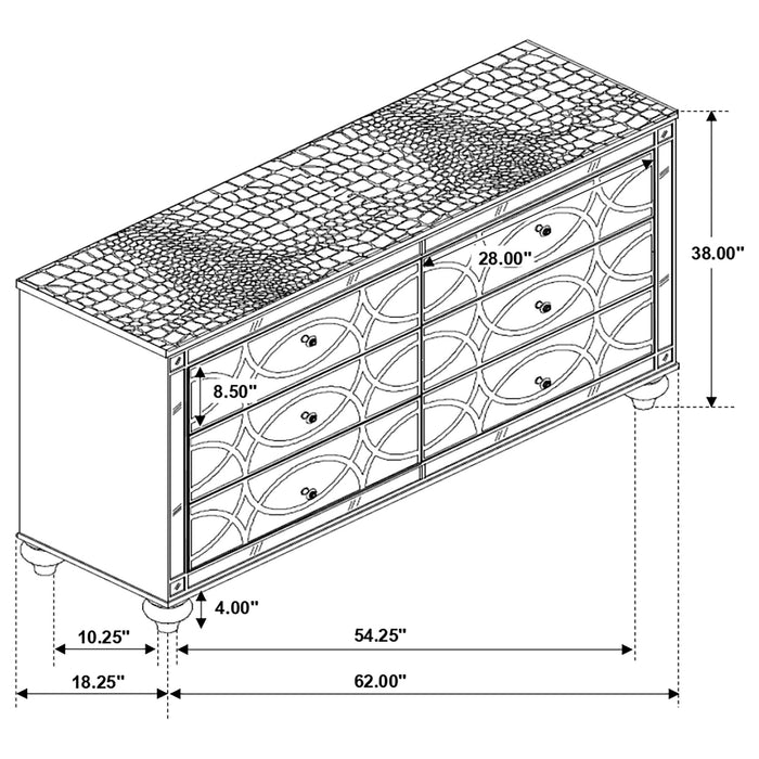 Arabesque - 6 Drawer Dresser - Silver Furniture Max