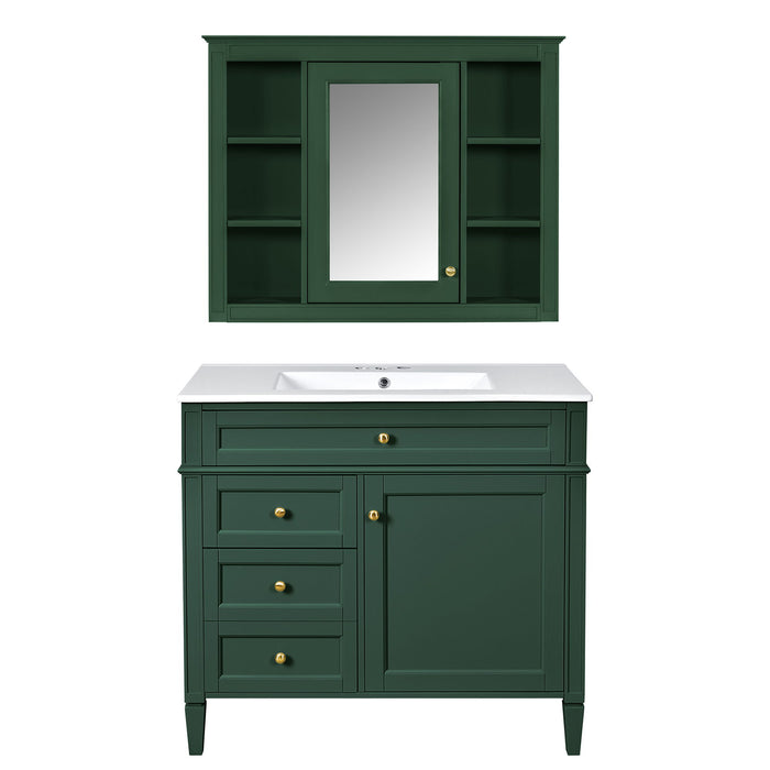 Bathroom Vanity With Mirror Cabinet, Single Sink With 2 Soft Closing Doors And 4 Drawers