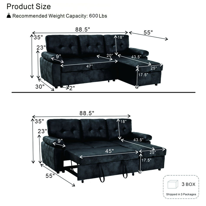 Convertible L - Sectional Sofa Bed With Storage Chaise And Padded Armrests Home Essentials