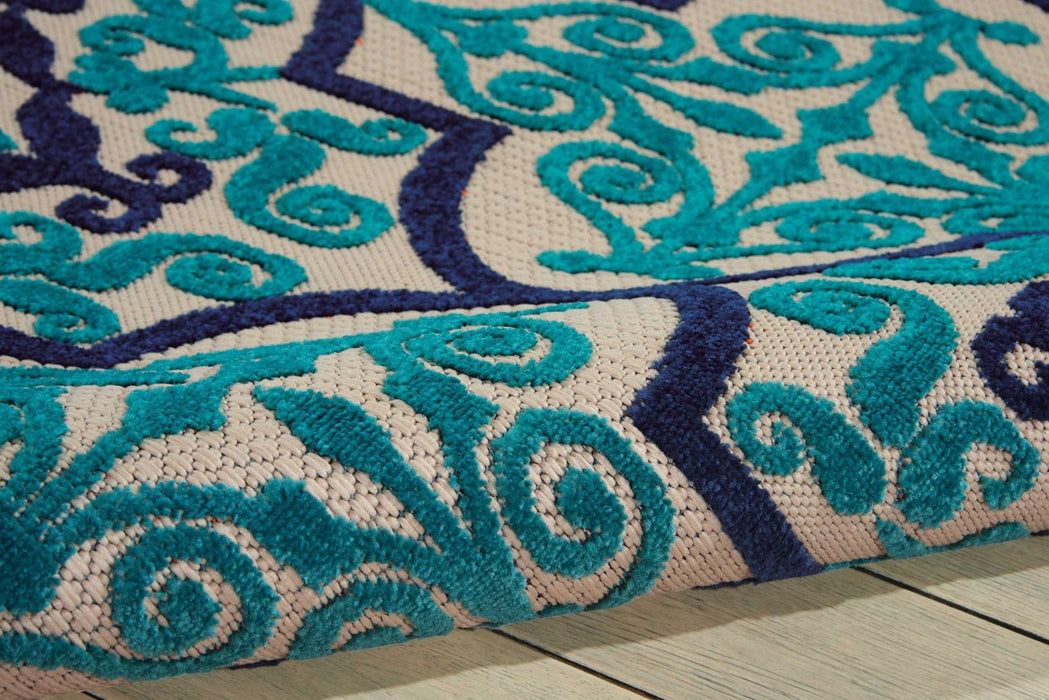 4' X 6' Moroccan Indoor / Outdoor Area Rug - Blue / Ivory