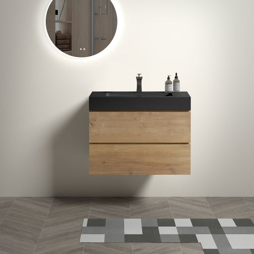 Alice - Natural Oak Bathroom Vanity With Sink, Large Storage Wall Mounted Floating Bathroom Vanity For Modern Bathroom, One-Piece Sink Basin Without Drain Home Essentials