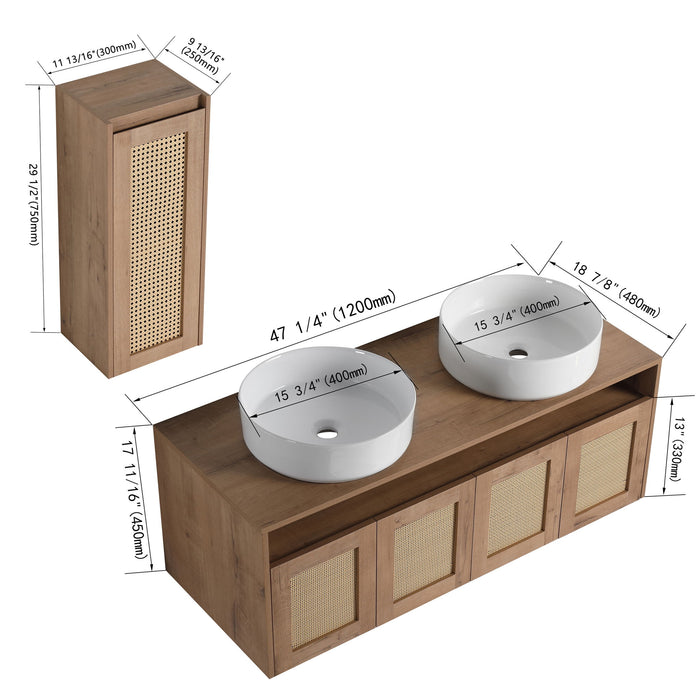 Bathroom Vanity With Art Sink And Side Cabinet, Float Mounting Design Home Essentials