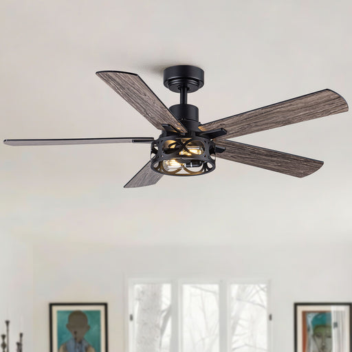 Ceiling Fan With Light, Dual‑Sided Matte Black & Wood Grain Blades - Black Daily Nest