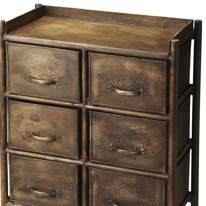 Metal Six Drawer Chest - Bronze