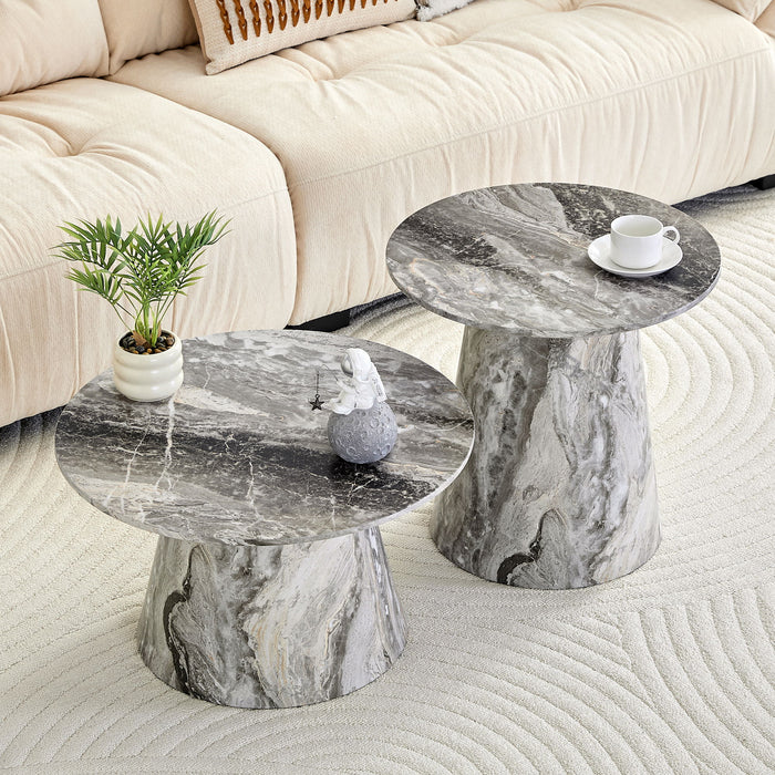 Nested Coffee Table Set, Round Design For Living Room - Gray Home Essentials