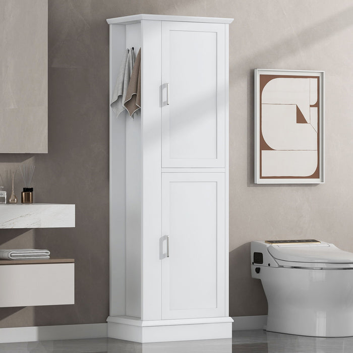 Tall Freestanding Bathroom Storage Cabinet With Adjustable Shelves And Side Hooks Hearth and Haven