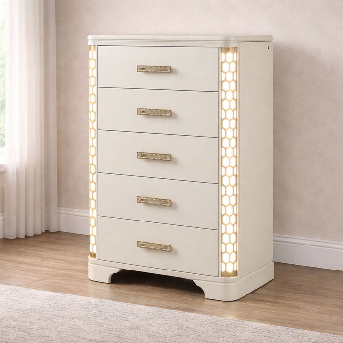 Jasmine - 5 Drawer Chest With Side LED Lightning - Beige Matrix Furniture Group