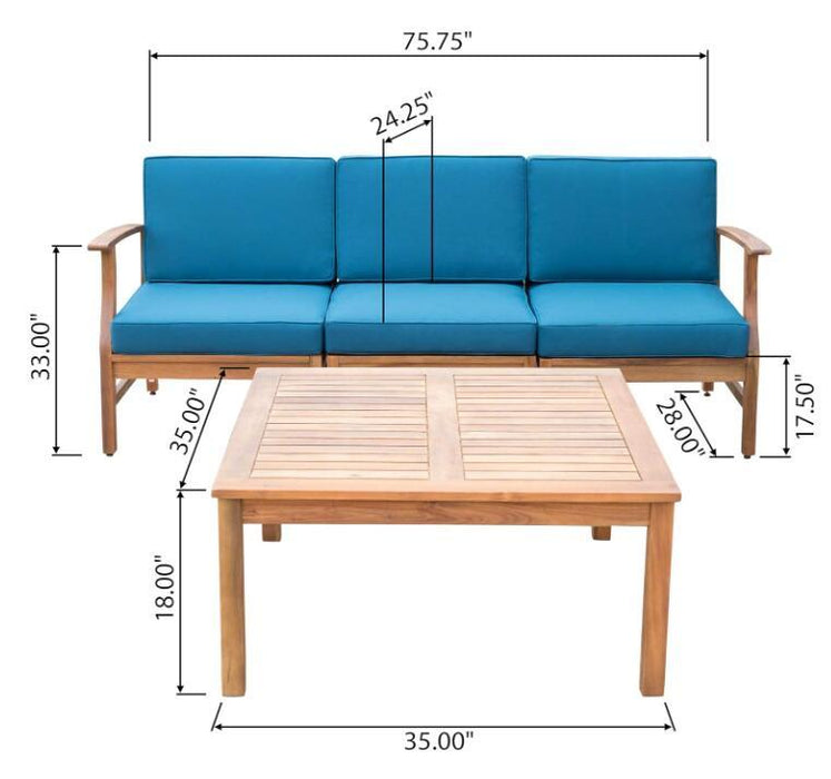 Perla 3 Seater Sofa And Table Set, Blue