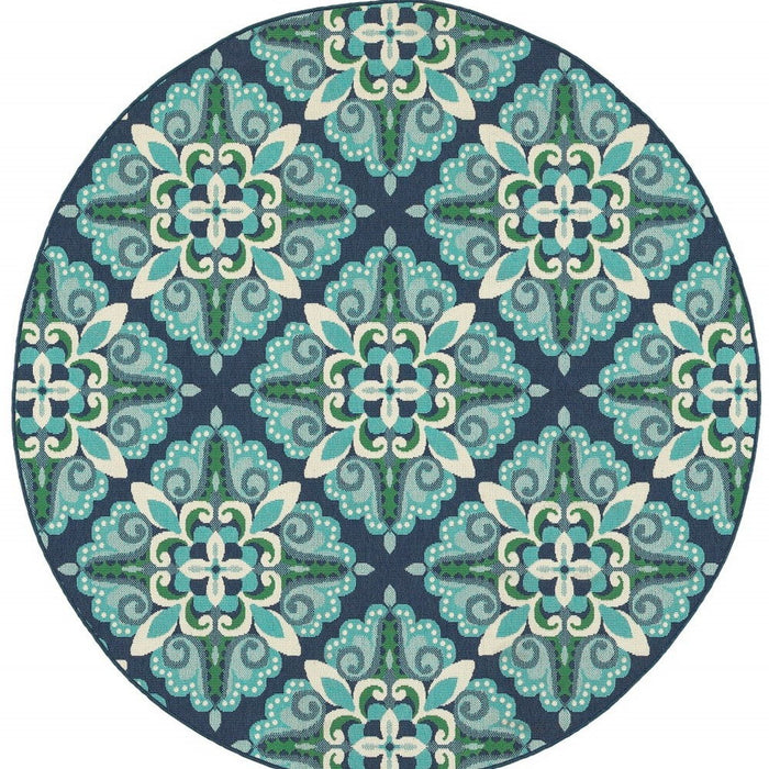 8' X 8' Round Indoor / Outdoor Area Rug - Blue / Green