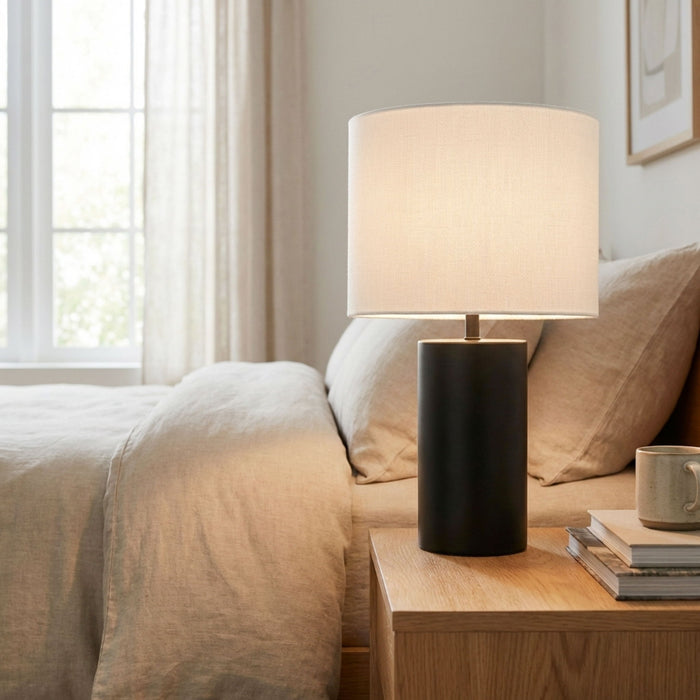 Aura - Table Lamp With On / Off Switch Block Base - Black / White Ashcroft Furniture