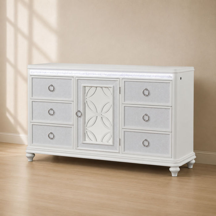Abigale - 6 Drawer Dresser With LED (Includes Dresser Only, Mirror Not Included) - White Matrix Furniture Group