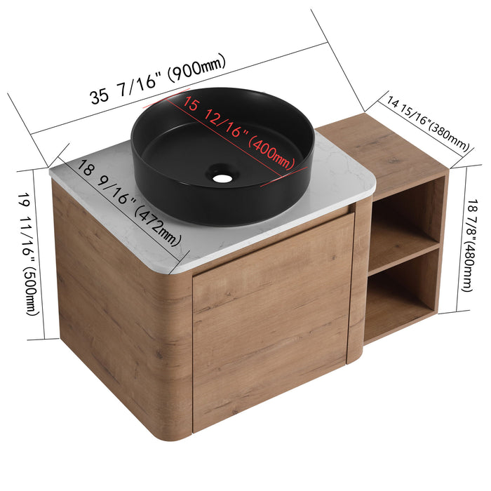 Wall Mounted Bathroom Vanity With Art Sink, 1 Storage Shelf, 2 Soft Close Doors Home Essentials