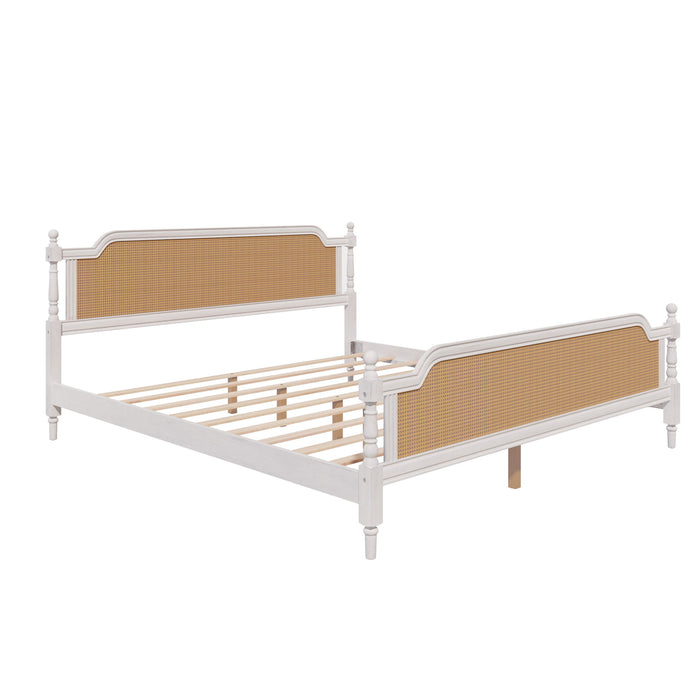 Traditional Style Rattan Bed Frame, No Box Spring Needed