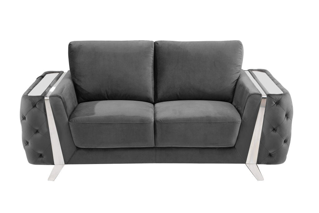 Velvet Loveseat - Dark Gray / Silver