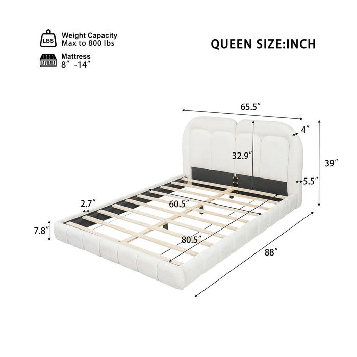 Queen Size Upholstered Platform Bed With Tufted Headboard - White Noble House