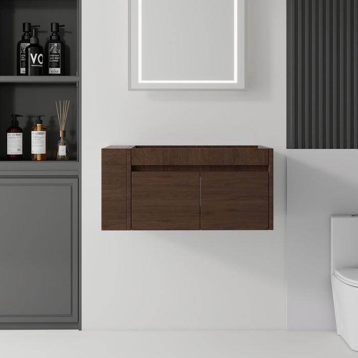 Floating Bathroom Vanity Cabinet, Soft Close Double Drawers, Open Side Storage, Wall Mounted, Cabinet Only Home Essentials