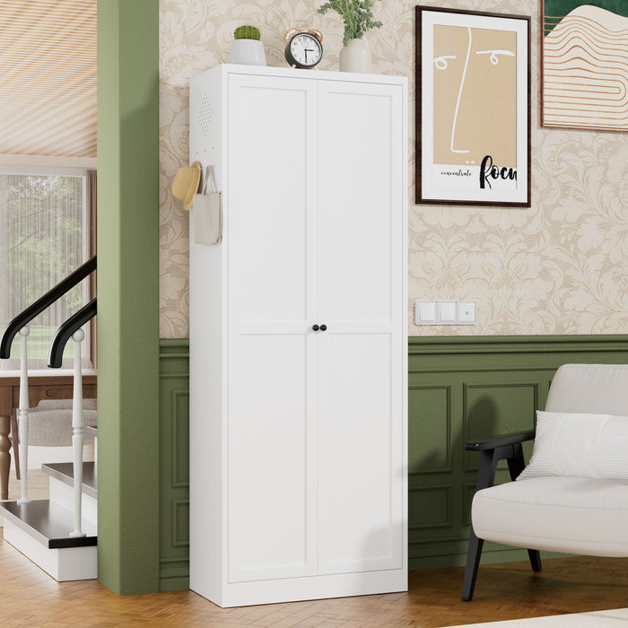 Kitchen Pantry Cabinet With Doors, Heavy-Duty Freestanding Storage Organizer With 5 Adjustable Shelves, Tool Free Assembly - White Home Essentials