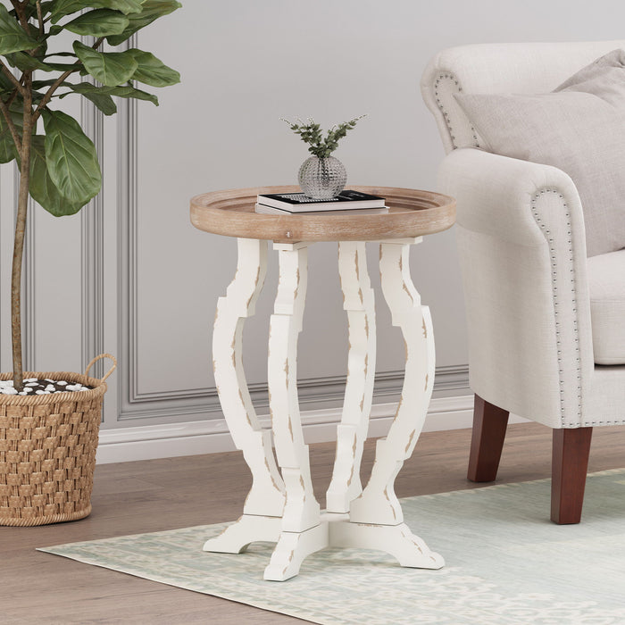 French Country Style Accent Table With Hourglass Design