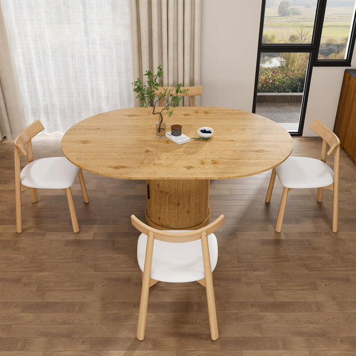 Extendable Oval Dining Table Set With 4 Cushioned Chairs, 2 Tier Storage - Oak Home Essentials