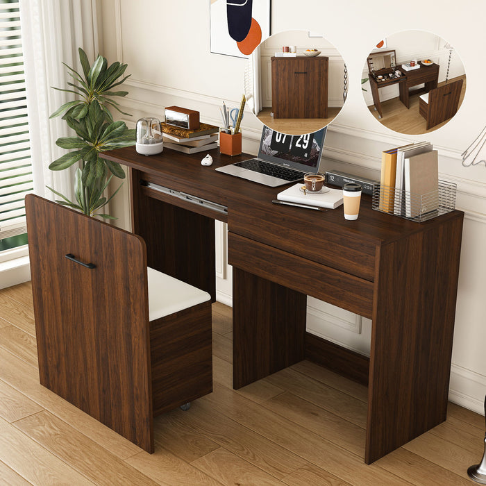 Folding Desk With Mirror And Storage Stol For Bedroom Home Essentials