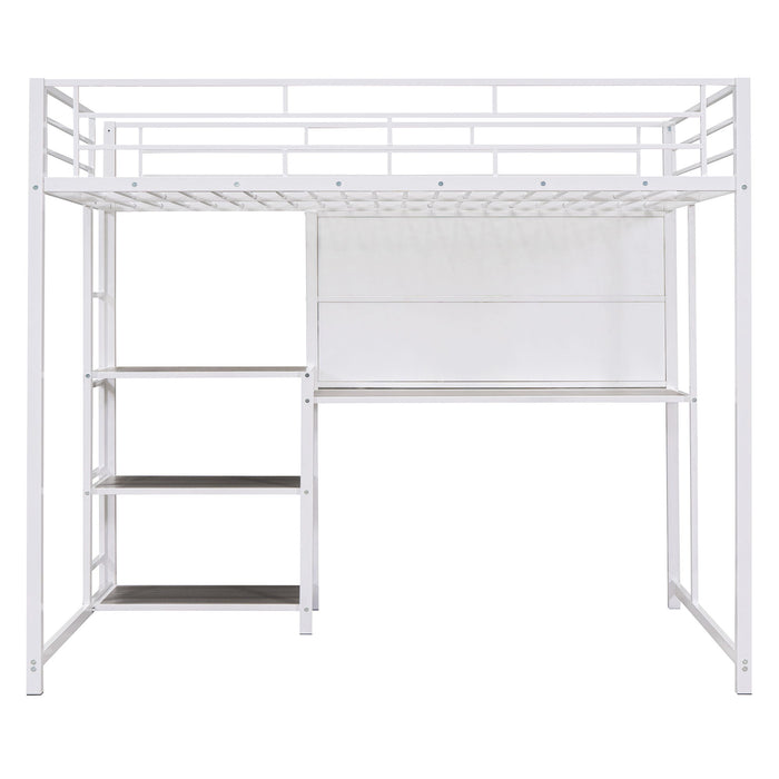 Loft Bed With Desk And Whiteboard, Metal Loft Bed With 3 Shelves And Ladder