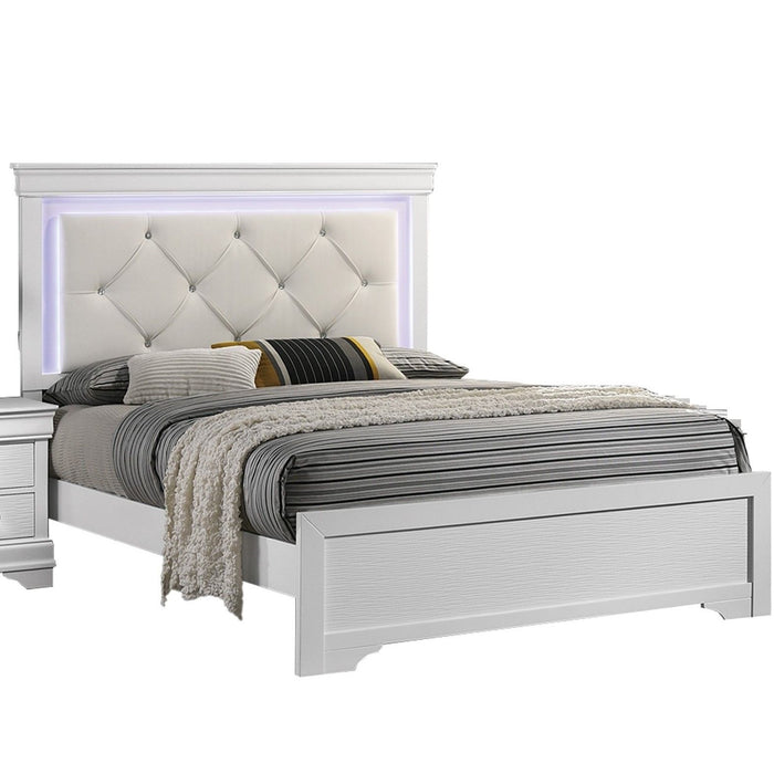 Tufted Headboard Bed With LED Lighting Home Essentials