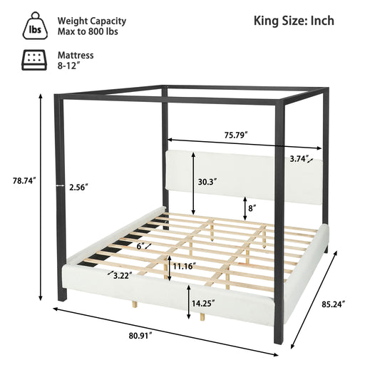 Modern Canopy Bed With Upholstery Noble House