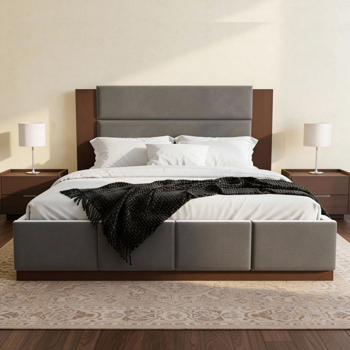 Modern Upholstered Platform Bed With Extended Headboard Hearth and Haven