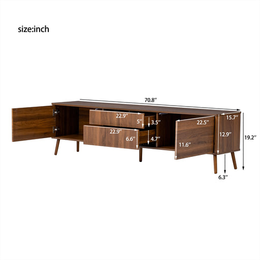 Fluted TV Stand With Storage Drawers And Cabinets For TVs Up To 80", Soft-Close Hinges, Cable Management - Walnut Hearth and Haven