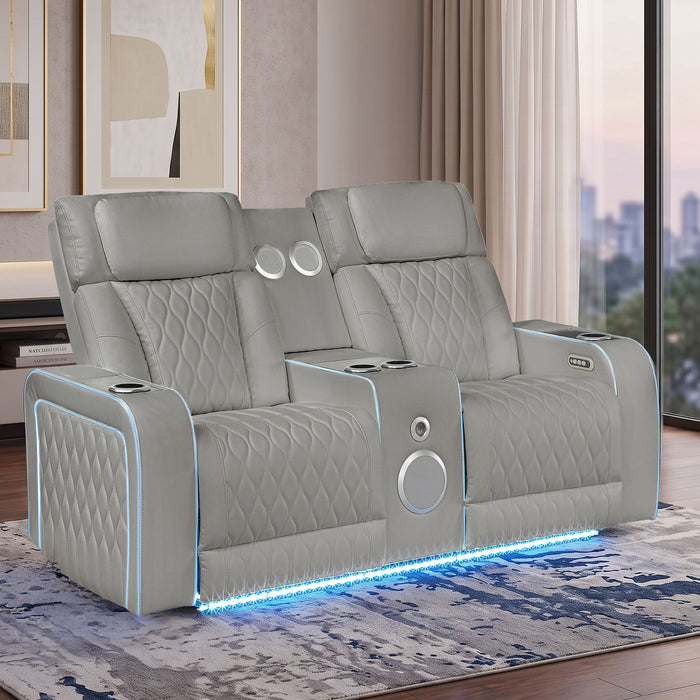 Electra - Power Reclining Loveseat With Power Headrests, Console, Speakers, Massage, LED Lighting And USB Control Matrix Furniture Group