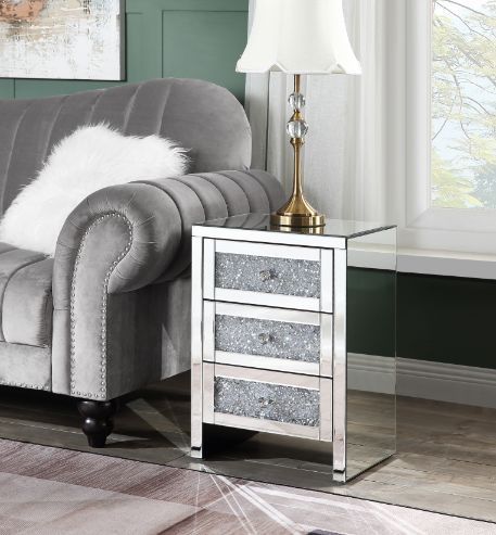 Noralie - 26" Accent Table With Faux Diamonds - Mirrored ACME