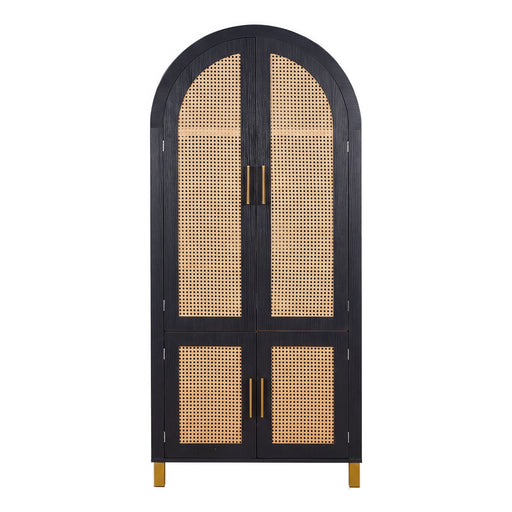 Tall Arched Cabinet With Rattan Doors & Adjustable Shelves Home Essentials