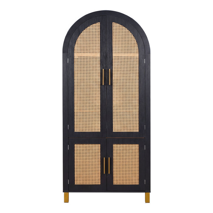 Tall Arched Cabinet With Rattan Doors & Adjustable Shelves Home Essentials