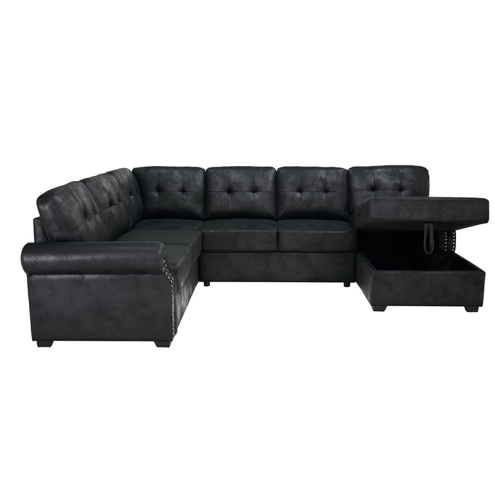 U Shape Sectional Sleeper Sofa With Pull Out Bed And Storage Chaise - Black Home Essentials